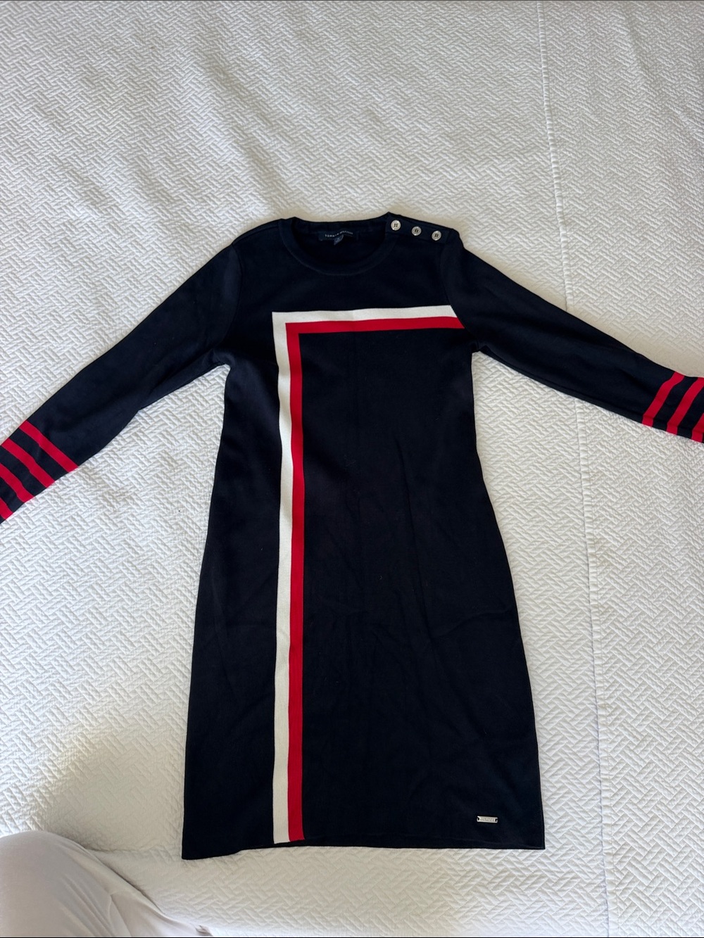 Tommy Hilfiger Navy Knit Dress with Red & White Stripe Detail